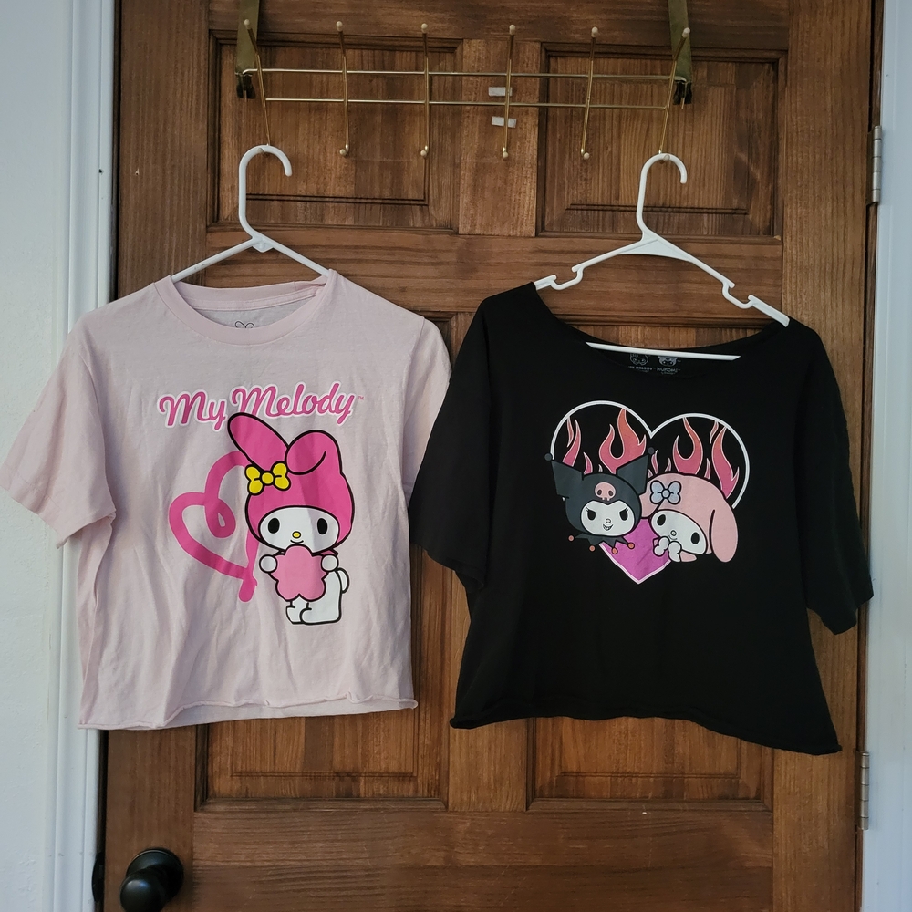 My Melody and Kuromi Cropped Shirts - Pink and Black